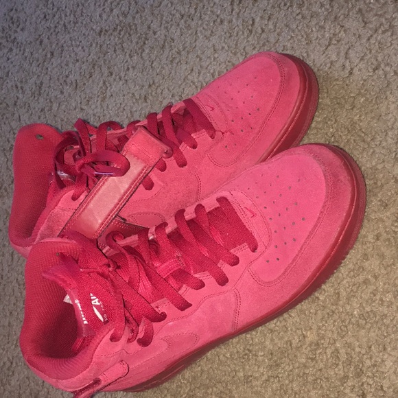All Red Hightop Nike Air Forces - Picture 3 of 4